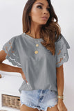 Gray Purple Hollow Out Ruffle Sleeve T-shirt