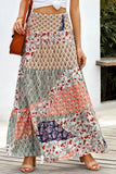 Boho Print Tie-Up Waist Long Maxi Skirt