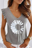 V-Neck Daisy Print Casual Tank Top