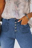 Light Blue Button Fly Skinny Jeans with Pockets