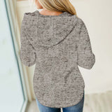 Heathered Print Button Snap Neck Pullover Hoodie