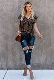 V-neck Short Sleeve Fashion Print Fantasy Fluttering Blouse