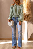 Green Floral Print Halter Off-shoulder Blouse
