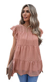 Dusty Pink Polka Dot Babydoll Style Flutter Sleeve Top