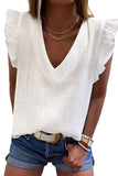 Ruffled Sleeve V Neck Top