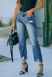 Medium Wash High Rise Straight Leg Jeans