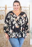 Floral Print V Neck Cut Out Plus Size Blouse