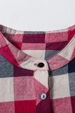 Button Pocket Tab-sleeve Plaid Shirt Dress
