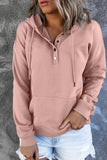 Pink Snap Button Pullover Hoodie with Pocket