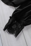 V Neck Lace Splicing Cuffs Button Knotted Blouse