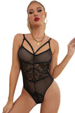 Strappy Floral Lace Splicing Mesh Teddy