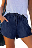 Elastic Waist Drawstring Denim Shorts