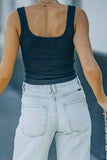 Ribbed Knit Henley Crop Tank