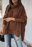 Turtleneck Bat Sleeve Side Slit Tunic Top
