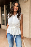 Split Neck Drawstring Waist Sleeveless Shirt