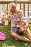 Water Painting Flowers Sexy Off Shoulder Top