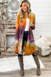 Yellow Gradient Tie-dye Open Front Mid-length Cardigan