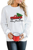 Merry Christmas Truck Pattern Embroidered Pullover Sweatshirt