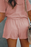 Buttoned Short Sleeve Top and Drawstring Shorts Lounge Set
