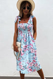 Tie Straps Smocked Floral Dress