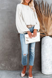 Crew Neck Billowy Sleeve Blouse