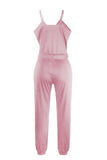 Solid Spaghetti Straps V Neck Wrap Jumpsuit