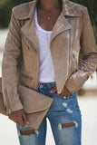 Khaki Zipped Notch Collar Short Jacket