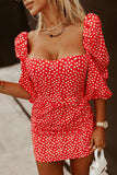 Daisy Print Square Neck Puff Sleeve Mini Dress