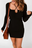 Black Halter Neck Long Sleeve Knitted Sweater Dress