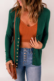 Green Lightweight Knit Ribbed Trim Snap Button Cardigan