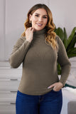 Khaki Plain Turtleneck Ribbed Plus Size Top
