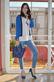 Navy Blue Color Block Long Sleeve Button Up Shirt
