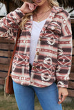 Tribal Print Pocket Buttoned Sherpa Jacket