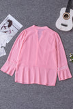 Lace Ruffed 3/4 Sleeve V Neck Shirt