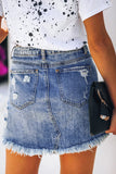 Distressed Raw Hem Denim Skirt