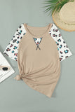Khaki Leopard Raglan Sleeve Knit Tee