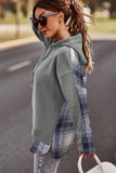Plaid Splicing Drawstring Hoodie