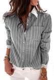 Striped Print Turn-down Collar Lace Cuffs Shirt