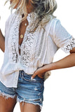 Crochet Hollow-out Lace Splicing Short Sleeve Top