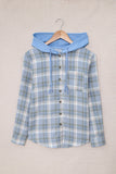 color Plaid Print Pocket Drawstring Hooded Jacket
