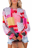 Multicolor Polka Dot Geometric Patchwork Long Sleeve Blouse
