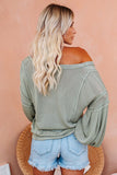 V-neck Lantern Sleeve Knit Long Sleeve Top