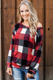 Round Neck Plaid Long Sleeve Pullover Top