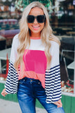 Color Block Bubble Striped Sleeve Top