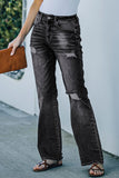 High Rise Washed Distressed Flare Jeans
