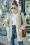 Ribbed Striped Open Front Cardigan with Pockets