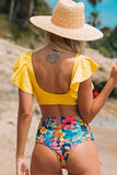 Floral Ruffled Hem High Waist Bikini Set