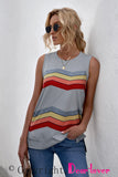 Crew Neck Colorblock Stripes Tank Top