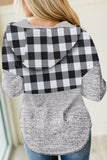 Plaid Splicing Pocketed Gray Hoodie