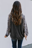 Leopard Patch Ribbed Loose Long Sleeve Blouse